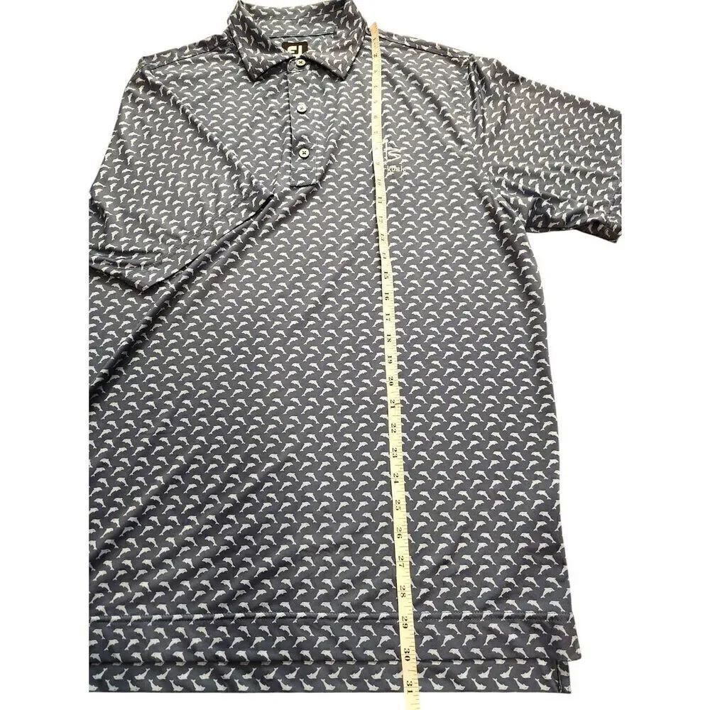 FJ Footjoy mens medium DOLPHIN AOP Birkdale Golf Club blue white performance - Picture 4 of 9
